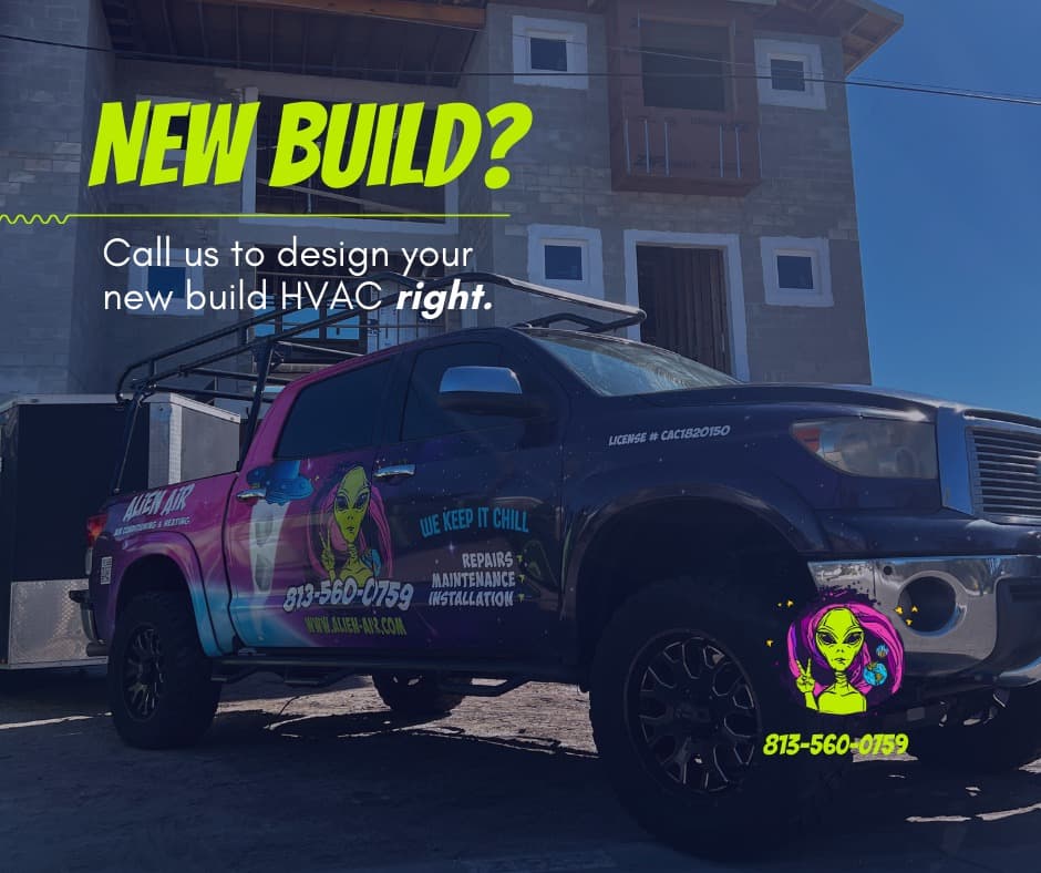 Alien Air branded truck at a new build construction site